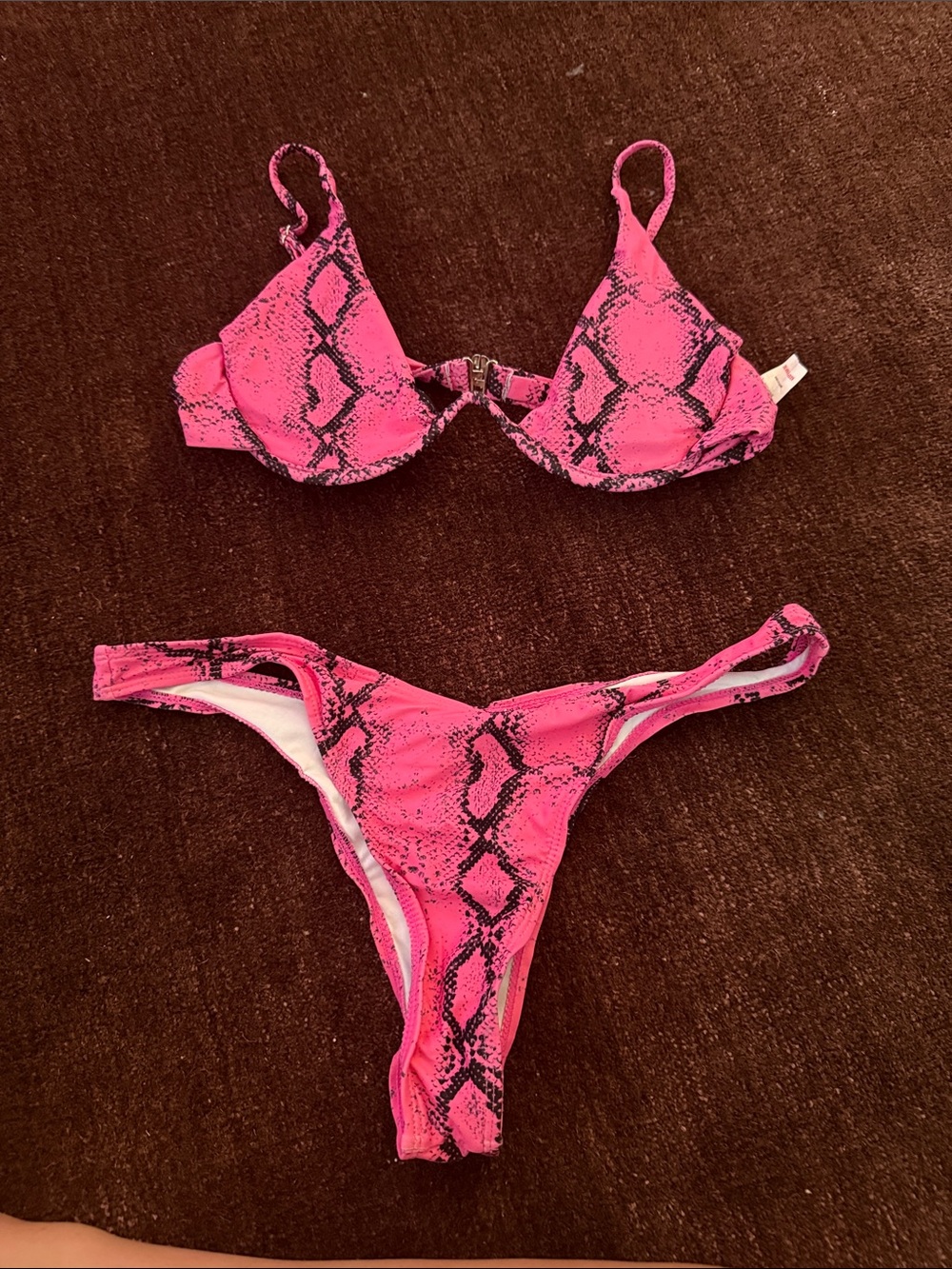 PrettyLittleThing Hot Pink Snake-Print Bikini Set